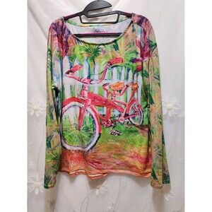 Leoma Lovegrove Womens Large Multicolor Shirt Artwork Bicycle Vibrant Neon Loud
